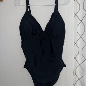 Black One-Piece Swimsuit - Classic Ruched Front